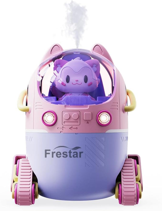Mini USB Humidifier 220ml with LED Night Light, Small Cute Humidifier Bulit in Adorable Doll for Kids, Plant, Bedroom, Office, Desk, Babies Room, No Battery(Pink-Huhu)