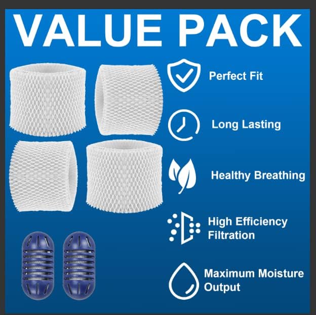 TOMOON WF2 Humidifier Filter Replacement for Vic.ks V3500 V3100 V3900 V3700 VEV320 Ka z 3020 & Re-Lion WA-8D Cool Mist Humidifiers,Pack of 4
