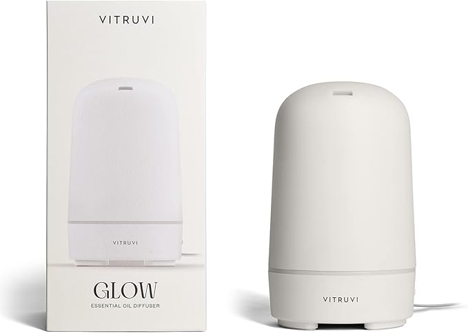 Vitruvi Glow Ultrasonic Essential Oil Diffuser | Aromatherapy Diffuser for Home, Kids Room, Room Decor (100 ml) White
