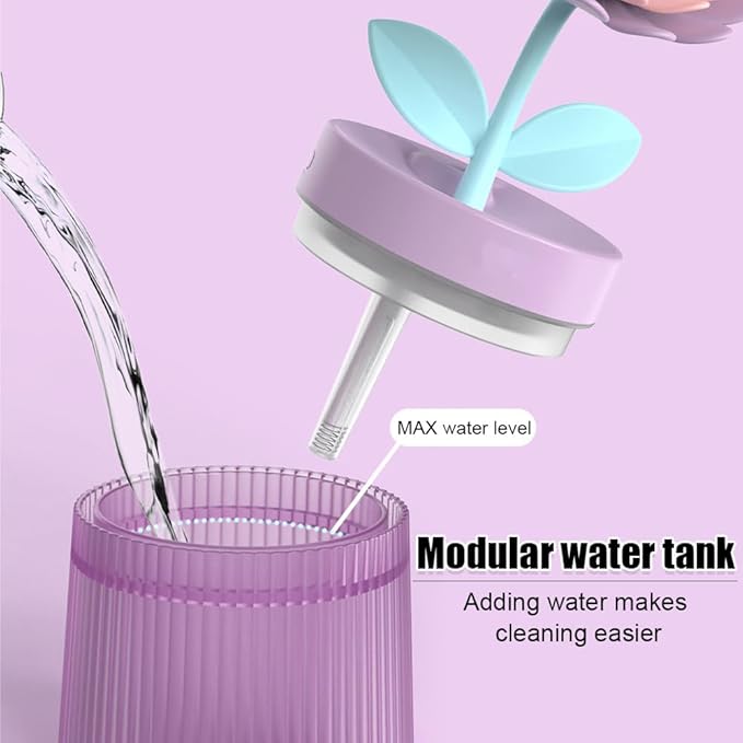 DONGKER Mini Humidifier,260ml 2 Mist Modes Cute Flower Desktop Humidifiers with Colorful Lights for Bedroom Home Office Indoor Car Travel