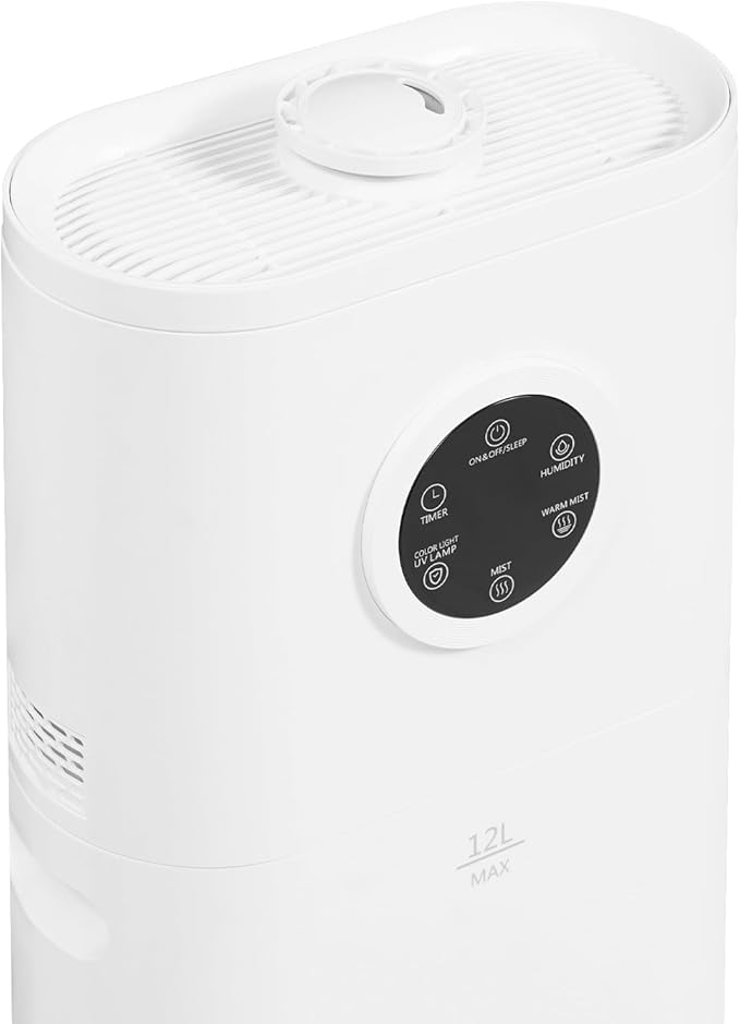 Smart Humidifier for Bedroom Large Room, 12L/3.17Gal Ultrasonic Cool Mist Humidifier with LCD Touch Screen & Remote Control 150W Top Fill Cool and Warm Mist Ultrasonic Floor Humidifiers