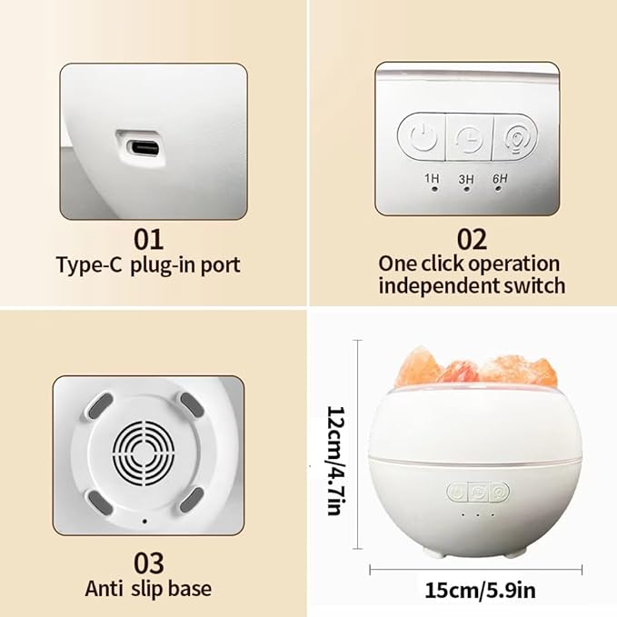 Himalayan Salt Stone LED Ambient Light Humidifier, Dual Mode Flame Light and Gradient Color USB Aromatherapy Machine, A Combination of Two In One Bedside Night Light and Humidifier.