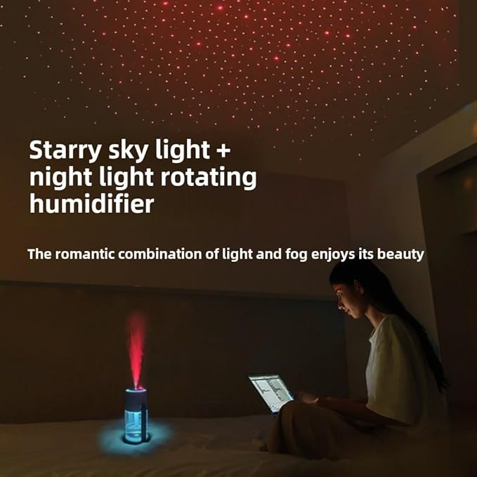 Bedroom humidifier, small humidifier with 280 ml water tank, up to 4-8 hours of operation, two modes, suitable for home, car