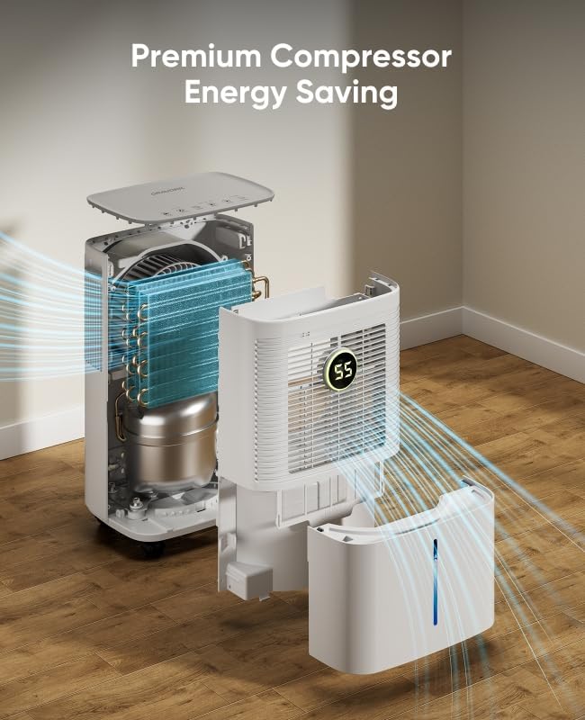 34 Pint Dehumidifiers for Home, Basement, Bedroom, Bathroom, 2500 Sq.ft Dehumidifier with Drain Hose, Smart Humidity Control & Display, 3 Operation Modes, 24H Timer, Child Lock (White)