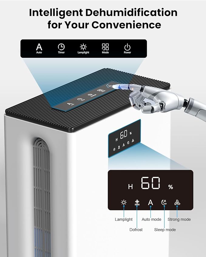 BIZEWO Dehumidifier for Home, (980 sq.ft) Queit Dehumidifiers for Basement, Bathroom, Bedroom with 101 oz Water Tank, Large Room Dehumidifier with 2 Working Mode, Auto Shut Off, 7 Colors LED Light