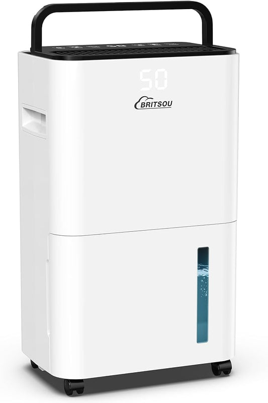 BRITSOU 34 Pint Dehumidifier for Basement with Drain Hose & 0.66 Gallon Water Tank, Manual & Auto Drainage, Smart Quiet Dehumidifiers for Home with Auto Shut off, 24HR Timer