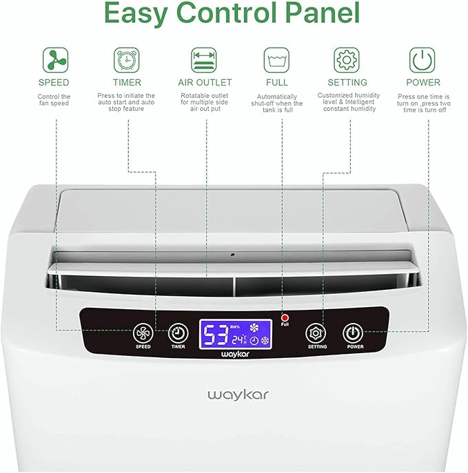 Waykar 2000 Sq. Ft Dehumidifier for Basement, Smart Compressor 34 Pints Dehumidifiers for home with Drain Hose and Water Tank.