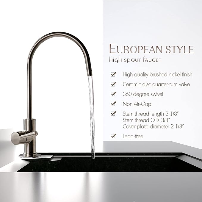 iSpring GA1-AB Heavy-Duty Contemporary Non-Air Gap RO Faucet – Premium Lead-Free Design for RO Filtration Systems & Bar Sinks, Antique Brass