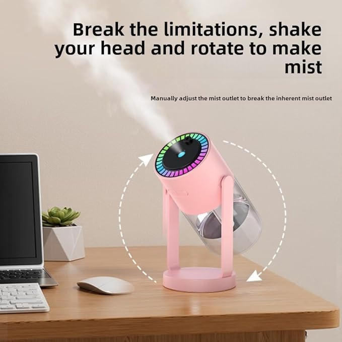 Bedroom humidifier, small humidifier with 280 ml water tank, up to 4-8 hours of operation, two modes, suitable for home, car