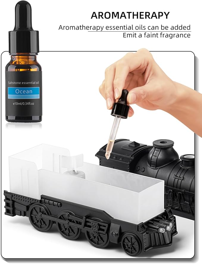 Oil Diffuser, Ultrasonic Cute Cooking Locomotive Steam Express Train Flame Aroma Diffuser Humidifier Cool Mist with Jellyfish Smokes, Lights & Sound, for Men, Dad, Kids, Boyfriend