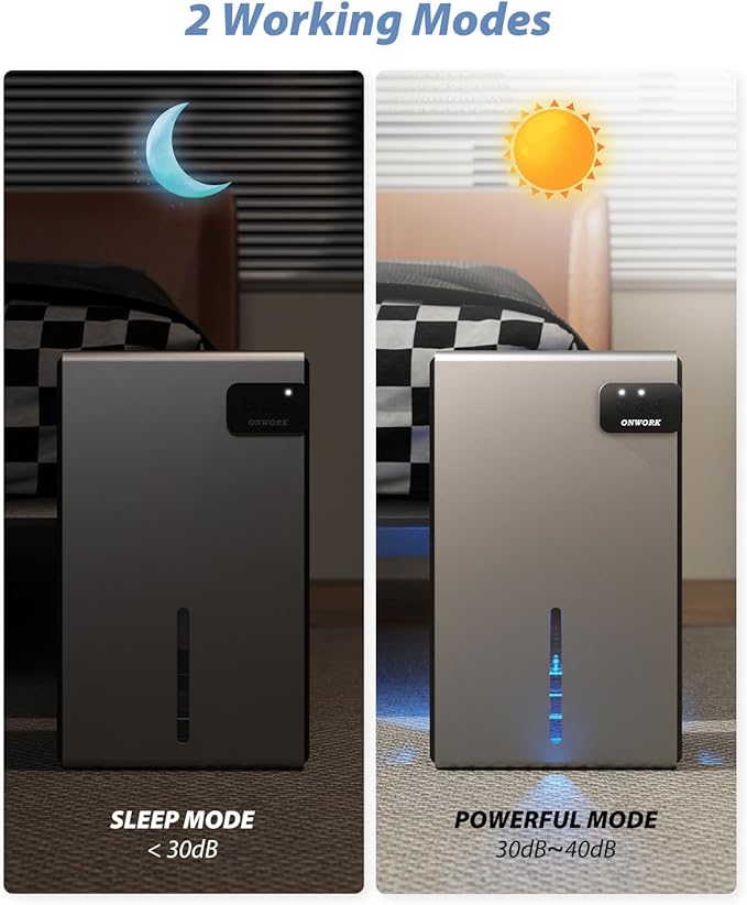 Dehumidifier, 95 OZ Dehumidifiers for Home (800 sq.ft), Quiet Small Dehumidifiers for Bedroom Bathroom Basements Closet RV, Auto Shut Off, Two Working Models and 7 Colors LED（Gery）