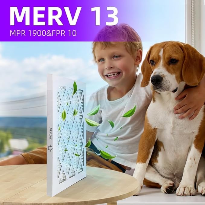 12x12x1 MERV 13 (6-Pack) Pleated Air Filter (Actual Size: 11.75" x 11.75" x 0.75") MPR 1900 & FPR 10, Furnace Air Filters, 12x12x1 air filter