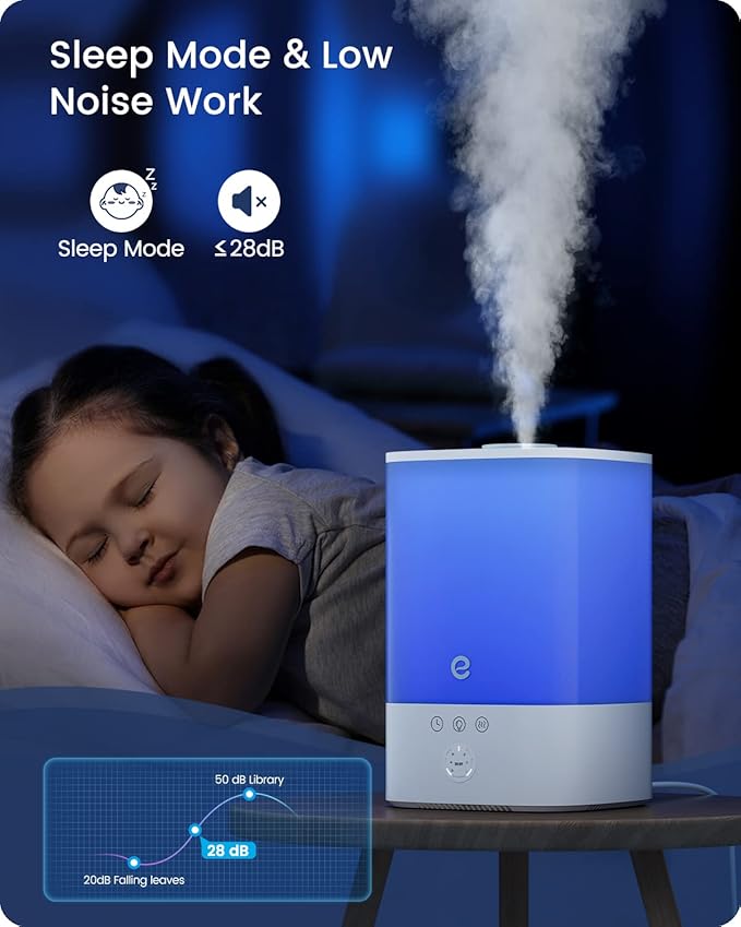 Humidifiers for Bedroom Large Room, Esemoil Smart WiFi Cool Mist Humidifiers for Baby, 3.5L Top Fill & 28dB Quiet, 40H Air Ultrasonic Diffuser with 8 Color Light, Voice Control, Compatible with Alexa