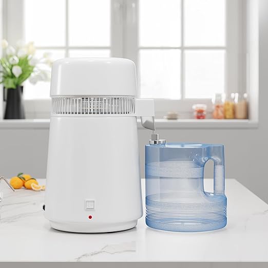 GarveeHome Water Distillers for Home Countertop, 1Gal/4L Stainless Steel Distilled Water Machine with Glass Container, 750W Desktop Drinking Purifier Filter Distilling Kit