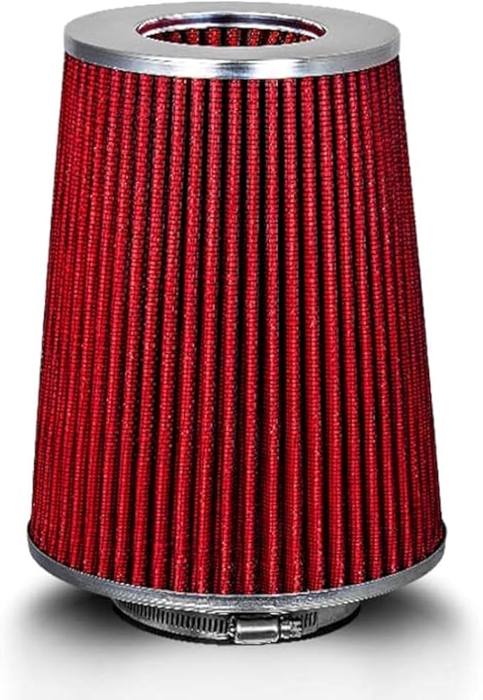 RED 4 inch 102 mm Inlet Truck Cold Air Cone Replacement Performance Washable Clamp-On Dry Air Filter (8" Tall)