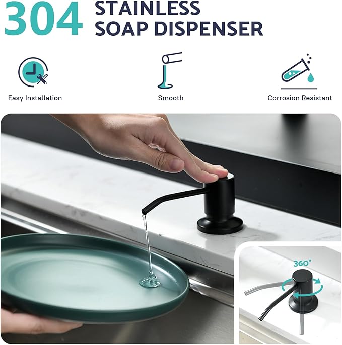 Kicimpro Black Kitchen Sink Faucet with Soap Dispenser, 3 Modes Black Kitchen Faucet with Pull Down Sprayer and Soap Dispenser, 304 Stainless Matte Single Handle Kitchen Faucets with Water Lines
