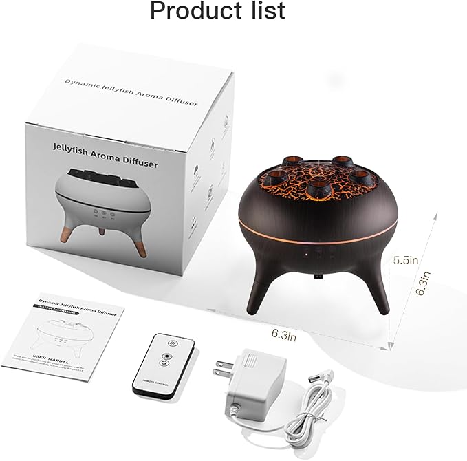 Essential Oil Diffuser 250ML,Jellyfish Diffuser Volcano Diffuser Air Humidifiers Sound Pickup Ultrasonic Aromatherapy Remote Control 7Color Lights for Home Bedroom Office Hotel (Brown Color)
