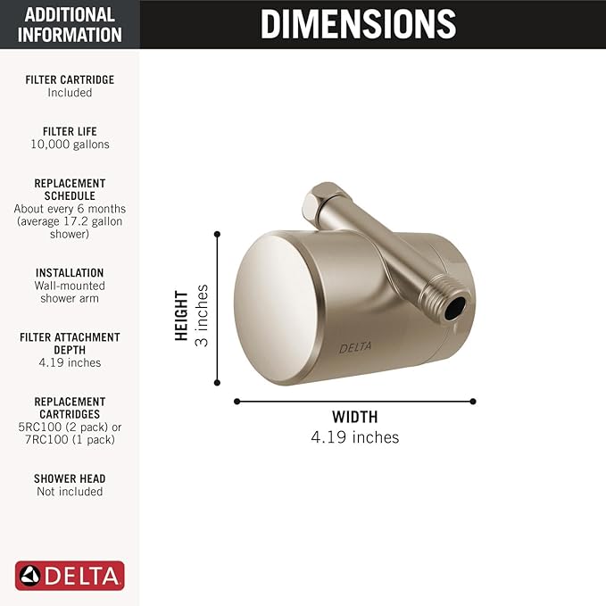 Delta Faucet Clarifi Standard Shower Filter Attachment with Filter, Shower Water Filter, Shower Head Filter, Spotshield Nickel 7SF100-SN