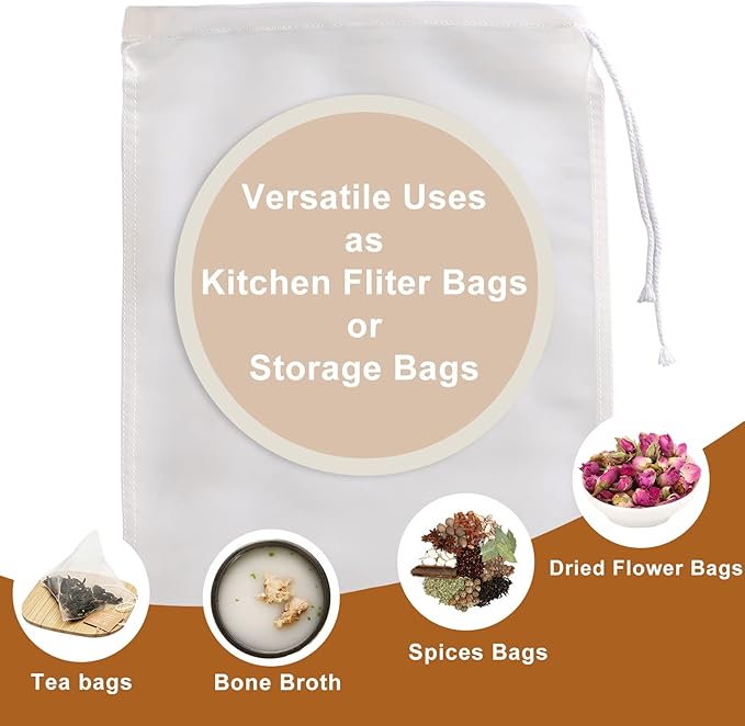 Kimmama 4 Pack Nut Milk Bag, Food Grade Nylon Strainer, 7.9 x 11.8 inch Cheese Cloth Bag for Straining Fruit Juice, Tofu, Almond, Coffee, Yogurt and Soup