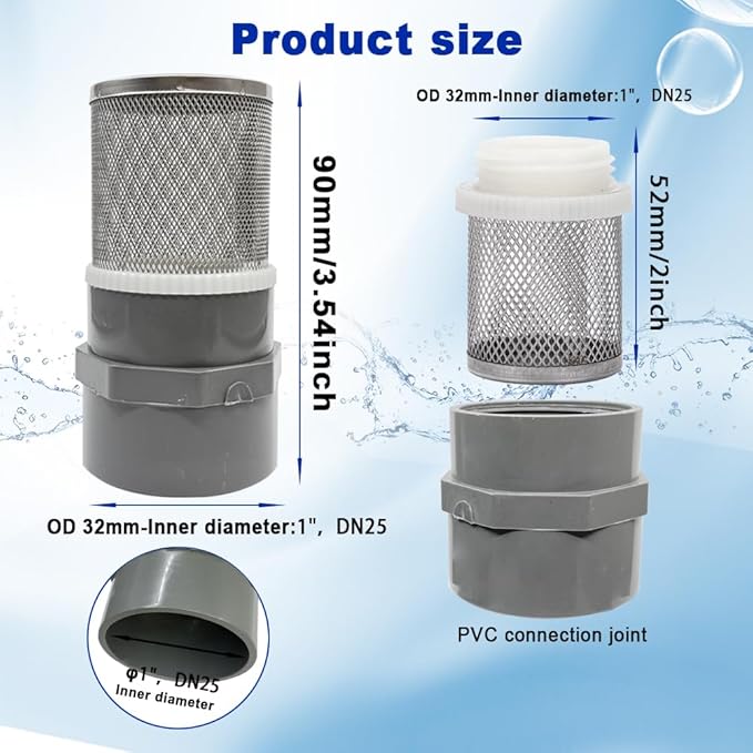 1" Stainless Steel Filter Cover Connected to 1 inch/DN25 Grey PVC Filter Water Pipe, Vent Cap Suction Strainers Used to Remove Debris and Reduce Solid Entry(1pcs)