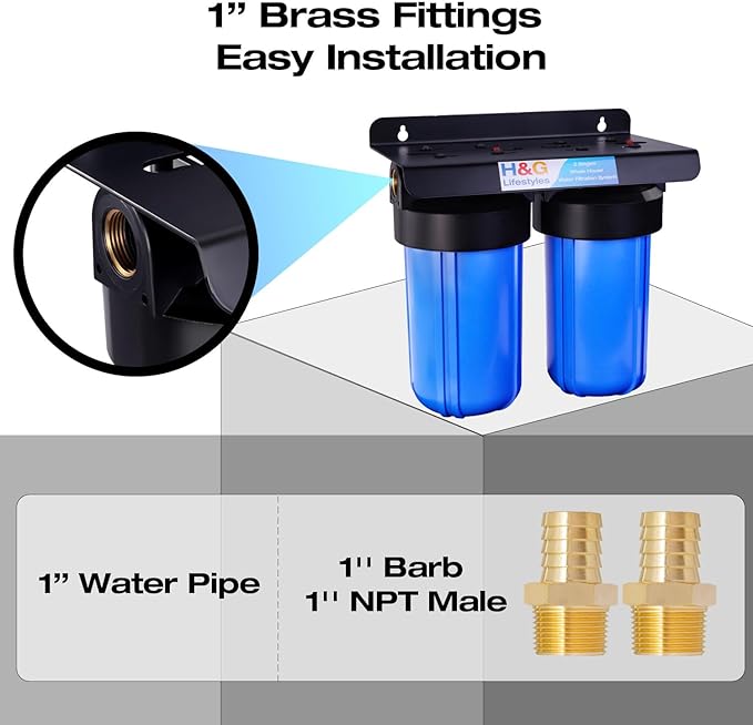 H&G Lifestyles Whole House Water Filter System,2 Stage Home Water Filtration with Carbon Sediment Filters, Remove Chlorine Odor Heavy Metal Lead Sediment for Drinking Water,4.5" x10“ Cartridge
