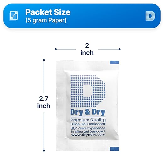 Dry & Dry Silica Gel Packets Desiccant Dehumidifiers, Silica Gel Packs - Rechargeable (Food Safe) Moisture Absorbers, Silica Packets - White - 30 Packets (5 Gram)