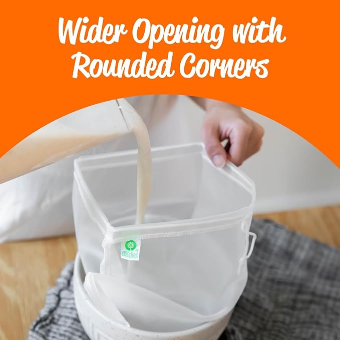 Ellie's Best Pro Quality Nut Milk Bag - Big 12"X12" Commercial Grade - Reusable Almond Milk Bag & All Purpose Strainer – Fine Mesh Nylon Cheesecloth & Cold Brew Coffee Filter - Free Recipes & Videos
