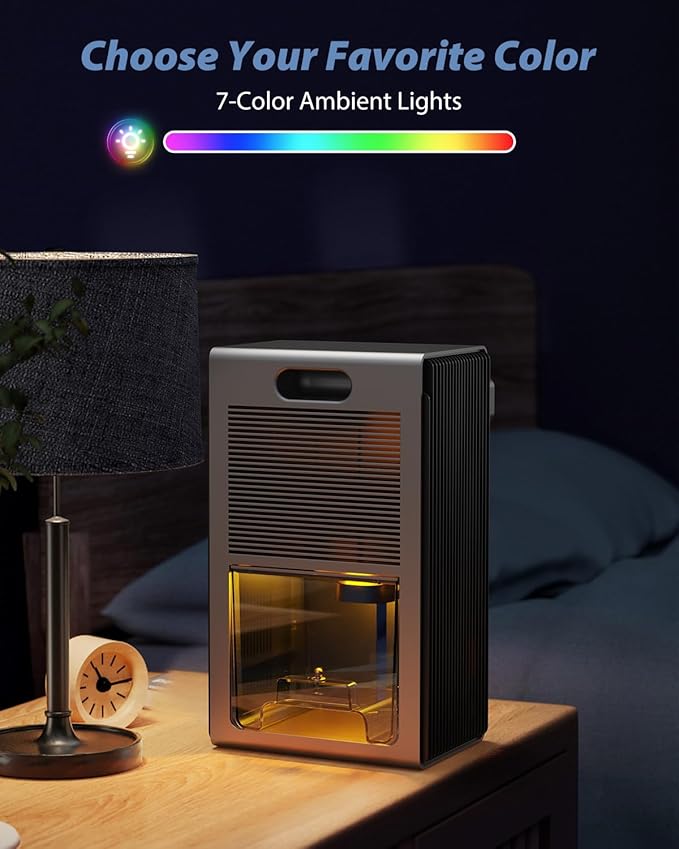 Dehumidifier, 95 OZ Dehumidifiers for Home (800 sq.ft), Quiet Small Dehumidifiers for Bedroom Bathroom Basements Closet RV, Auto Shut Off, Two Working Models and 7 Colors LED（Gery）
