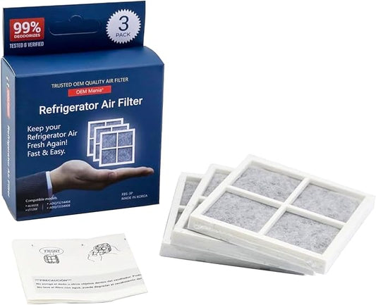 LT120F 3 Pack Air Filter - Perfect Fit/No Carbon Powder 6 Month Replacement Fridge Fresh Air System - Compatible Models: LG LT120F, Kenmore Elite 469918, ADQ73214404, ADQ73334008