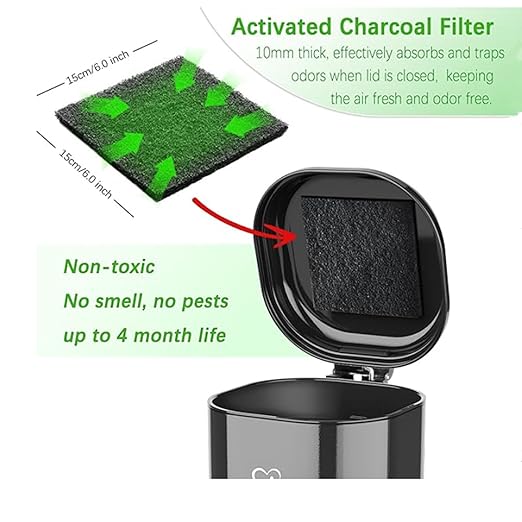 4Pcs Activated Carbon Filter Replacement with Pet Waste Trash Can , 6 x 6 Inch Replacement Activated Carbon Odor Filters for Air Filter