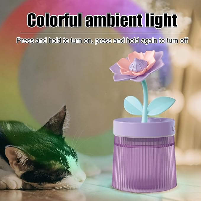 DONGKER Mini Humidifier,260ml 2 Mist Modes Cute Flower Desktop Humidifiers with Colorful Lights for Bedroom Home Office Indoor Car Travel
