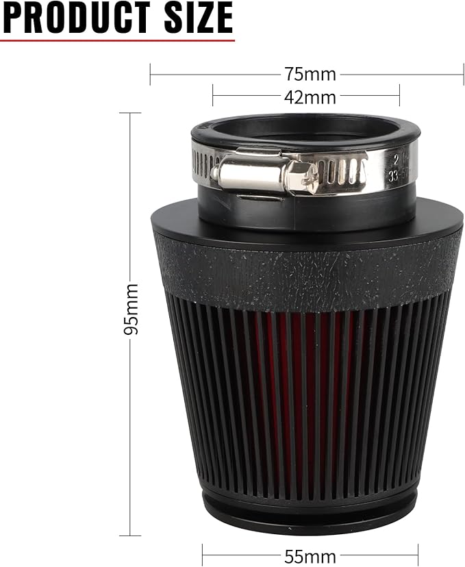 NIBBI Racing CNC 42MM Air Filter Round Tapered,Universal Air Filters for Dirt Bike ATV Quad Go Kart Pit Dirt Bike Parts