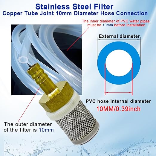 10mm Inline Strainers Filter Copper Tube Joint 10mm Diameter Hose Connection, Garden, Swimming Pool, Fish Tank Hose Filter, Suction Strainers Used to Remove Debris and Reduce Solid Entry