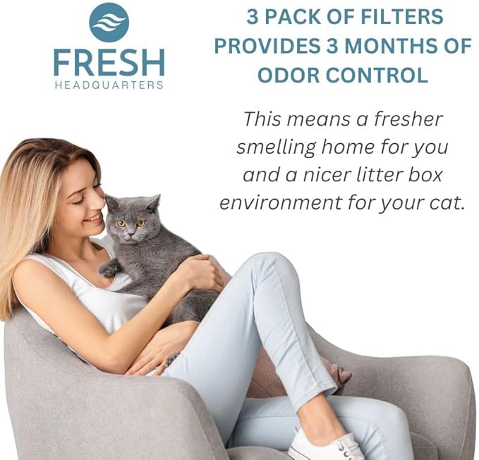3-Pack Activated Carbon Filters for Litter Box - Pre-Cut 3.5" x 10" Activated Carbon Filter Replacement - Absorbs Odors and Dust - Compatible with Litter Robot 3 Model, Made in USA