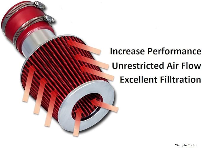 Cold Air Intake Red 2.5" / 63.5 mm Inlet Reusable Quality Universal Clamp On Cone Replacement Dry Air Filter