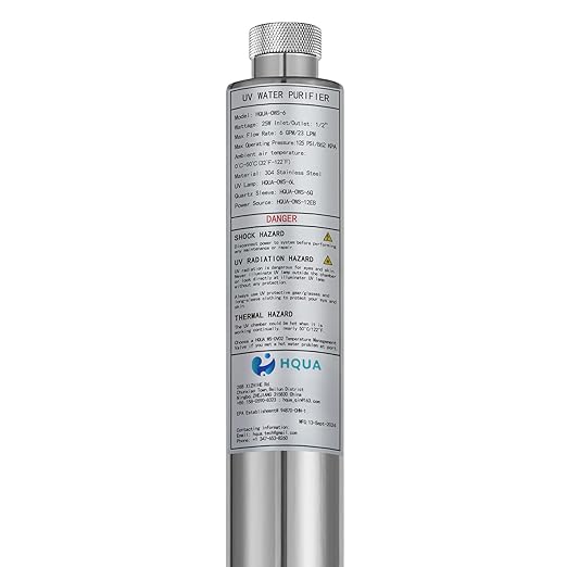 HQUA-OWS-6 Ultraviolet Water Purifier Filter for Kitchen Water Purification,6GPM 110V 25W Model HQUA-UV-6GPM + 1 Extra UV Tube