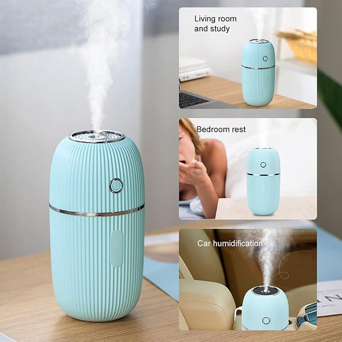 Portable Mini Humidifier, Air Diffuser Mist Humidifier for Home, Living Room, Kidsroom, Bedroom, Office & Car (Blue)
