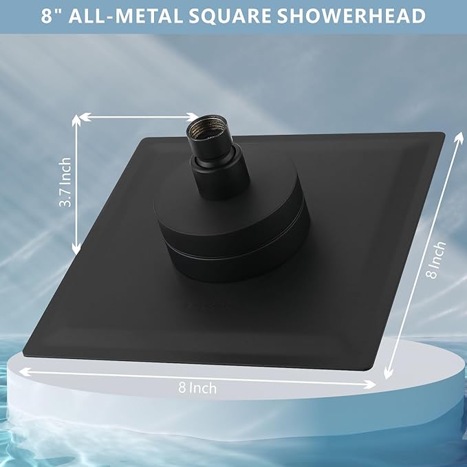 High Pressure Rain Shower Head with Filtered - 8" All Metal Square Showerhead Filter for Remove Chlorine and Harmful Substances, Matte Black