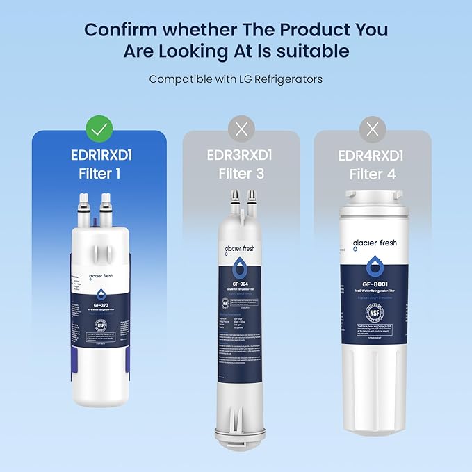 GLACIER FRESH EDR1RXD1 Refrigerator Water Filter Compatible with W10295370A, EDR1RXD1, WHR1RXD1, KAD1RXD1, Filter 1, W10295370, P4RFWB, P8RFWB2L, 46-9930, 46-9081 Refrigerator Water Filter 2 Pack