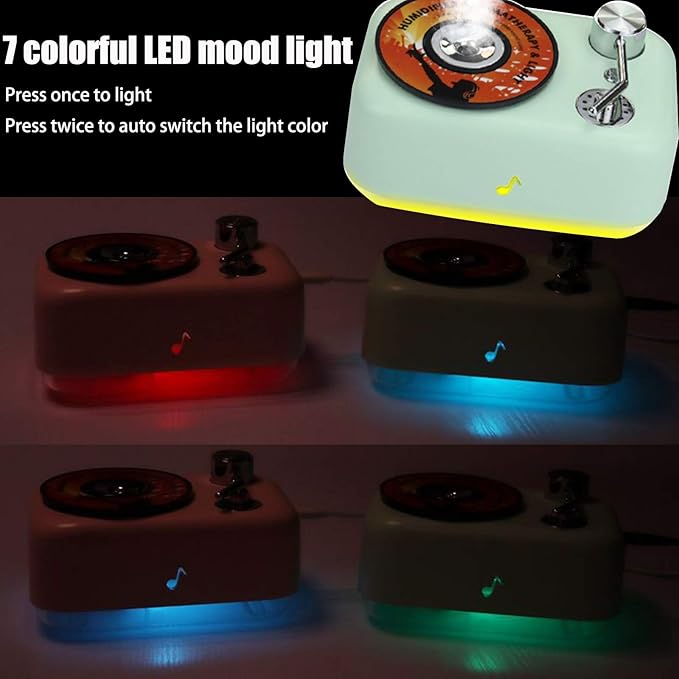 Mini Car Humidifier Cool Mist Humidifiers Sprayer for Bedroom Vehicle Travel Office Baby Portable 300 ML USB Personal Air Freshener with 7 Colorful LED Night Light and Auto Shut-Off
