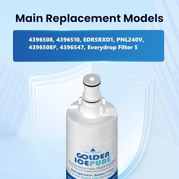 GOLDEN ICEPURE 4396508 Refrigerator Water Filter, Replacement for EveryDrop Filter 5, 4396510, EDR5RXD1, Whirlpool 4396508, 4396510, 4392857, Kenmore 46-9010, NLC240V 2PACK
