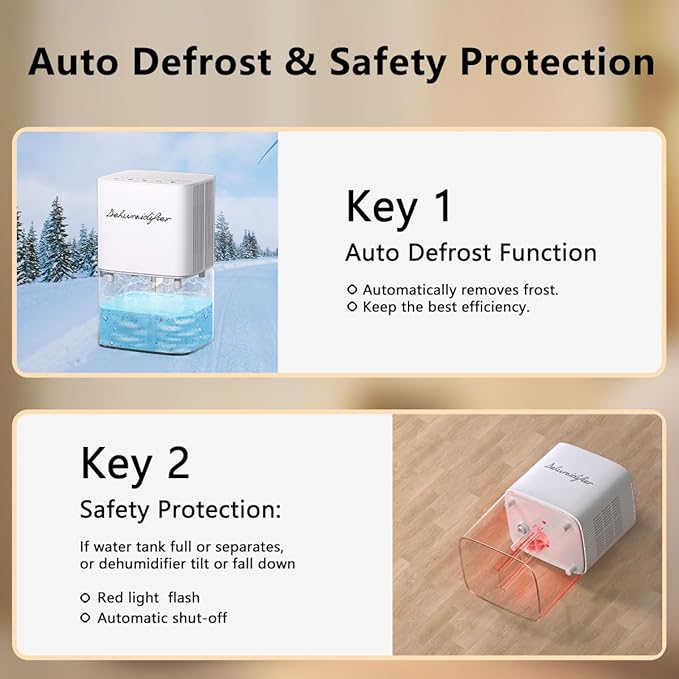 Dehumidifier 1800ML 63OZ Small Dehumidifiers for Home 230 Ft² Safety Dehumidification Adjustable 10 Color Lights 5 Timers 3 Setting Modes Auto Shut Off Protection Low Noise For Bedroom Bathroom