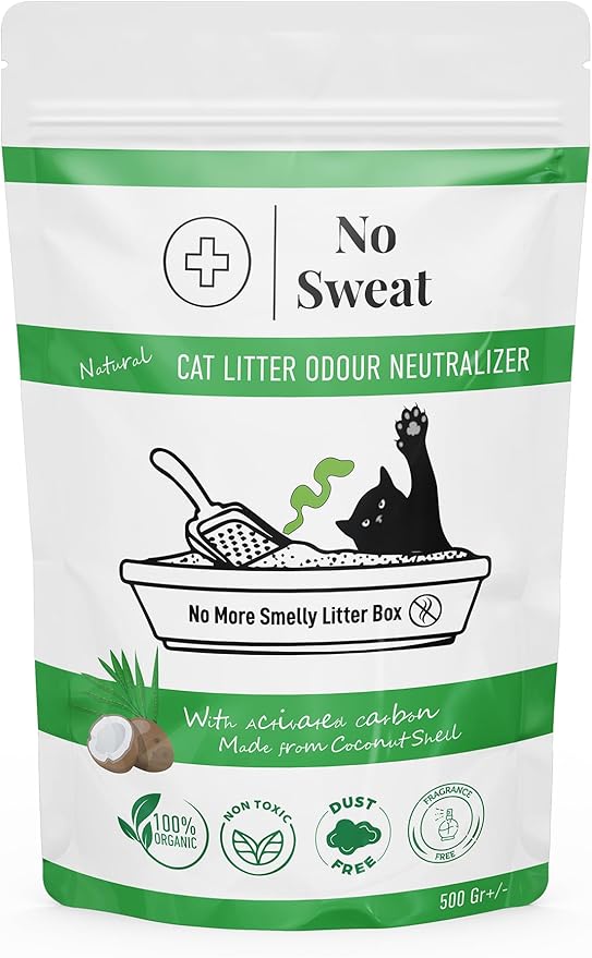No Sweat Activated Carbon Cat Litter Odour Neutralizer-Made Of Coconut Shell-All Natural-No Chemical,Toxic Ingredients-Unscented-Planet Friendly-Economy Pack-500 GR- Packing May Vary
