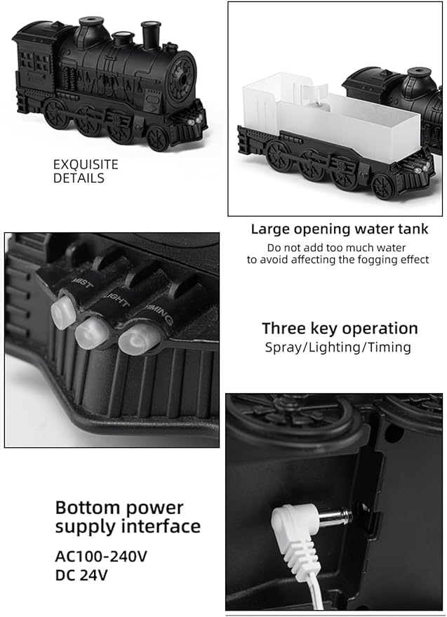 Oil Diffuser, Ultrasonic Cute Cooking Locomotive Steam Express Train Flame Aroma Diffuser Humidifier Cool Mist with Jellyfish Smokes, Lights & Sound, for Men, Dad, Kids, Boyfriend