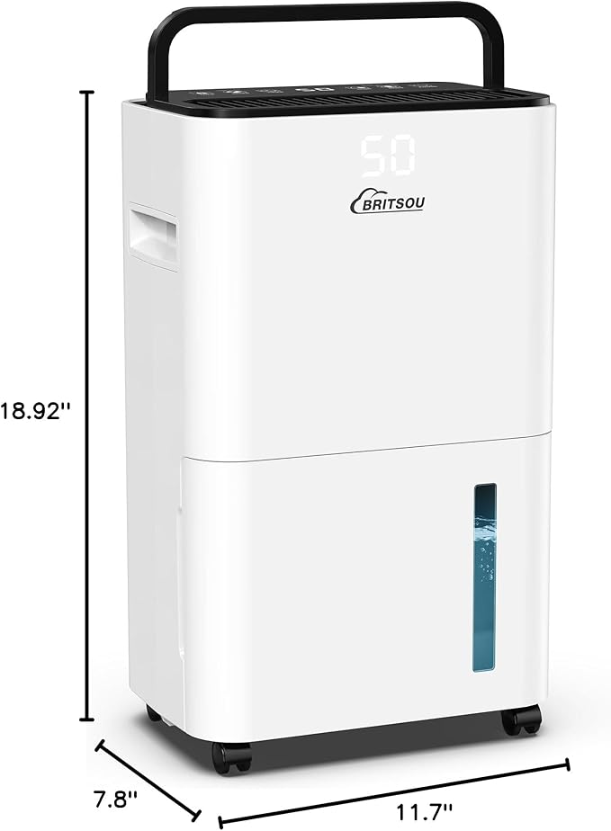 BRITSOU 34 Pint Dehumidifier for Basement with Drain Hose & 0.66 Gallon Water Tank, Manual & Auto Drainage, Smart Quiet Dehumidifiers for Home with Auto Shut off, 24HR Timer