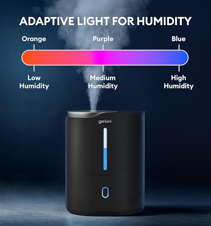 GENIANI Ultrasonic Cool Mist Humidifier for Bedroom, Large Rooms, Home, 4L - Easy Fill & Clean Humidifier for Plants w/Auto Shut-off, 40H Runtime - Quiet, Top Fill Air Humidifier & Vaporizer for Baby