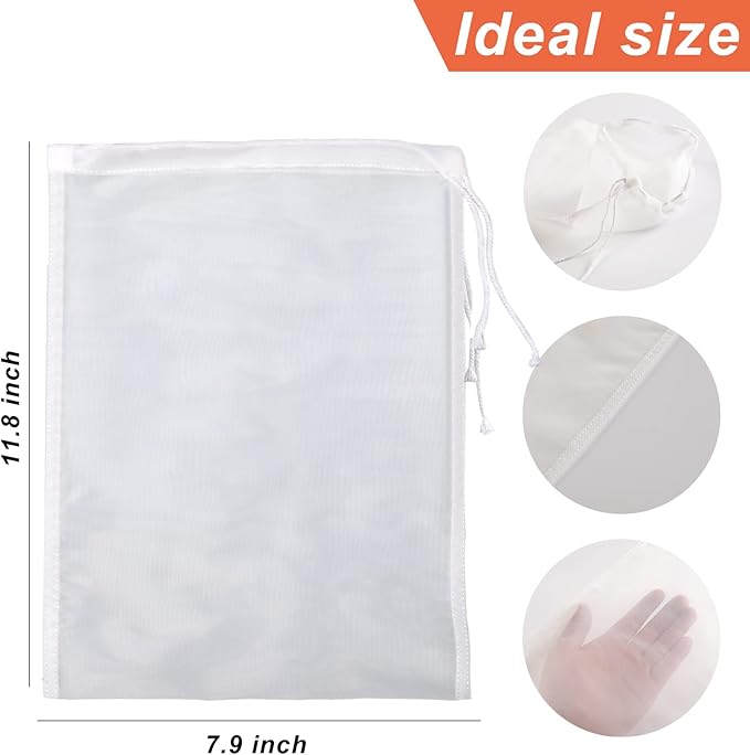 Kimmama 4 Pack Nut Milk Bag, Food Grade Nylon Strainer, 7.9 x 11.8 inch Cheese Cloth Bag for Straining Fruit Juice, Tofu, Almond, Coffee, Yogurt and Soup