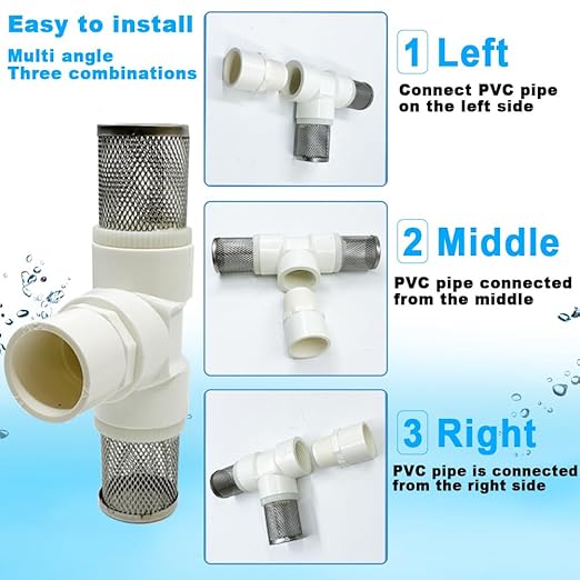 1" T Strainers Steel Filter Cover Connected to 1" PVC DN25 Water Pipe, Suction Hose 1 inch T Strainer Used to Remove Debris and Reduce Solid Entry