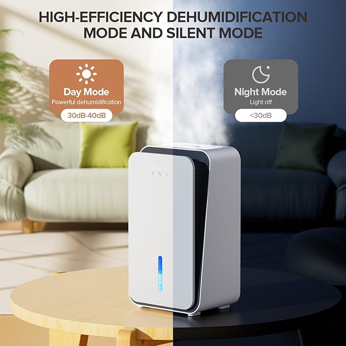 Dehumidifier for Home, 1000 sq.ft Dehumidifier with Auto Shut Off, 7-Color LED Light Built-in Aromatherapy Diffuser, Ultra-Quiet Dehumidifiers for Bedroom, Bathroom, Basement (Pale White)