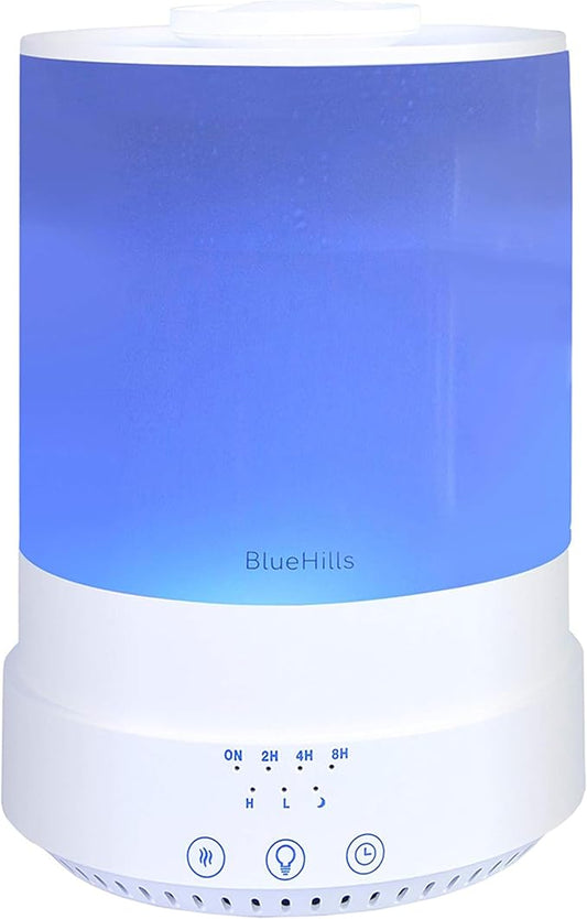 BlueHills 2500 ML XL Essential Oil Diffuser Aroma Humidifier with Timer for Large Home Decor Baby Rooms Plants Big Huge 2.5 L Extra Large Capacity High Mist Long Run with Lights White - F001